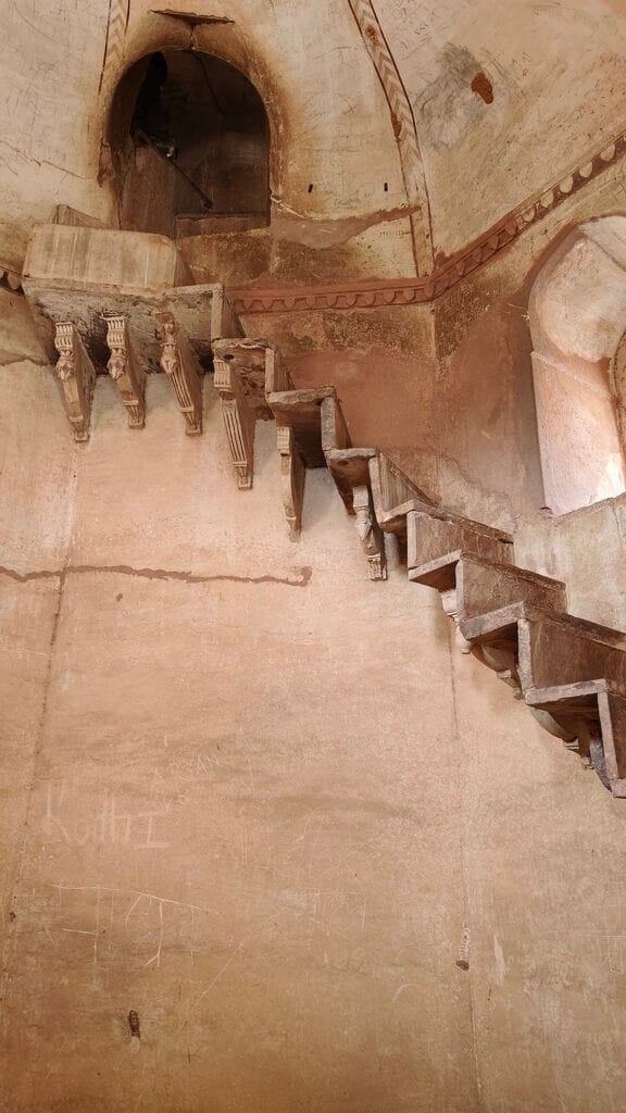 internal stairs at the dome of laxmi narayan temple