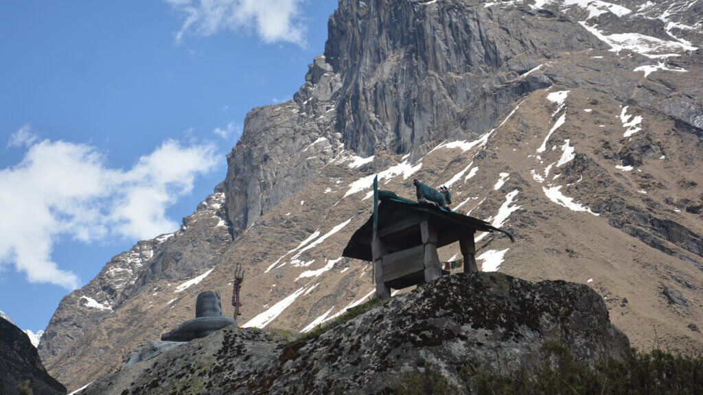 Shivling and a shrine at Har ki Dun trek Valley